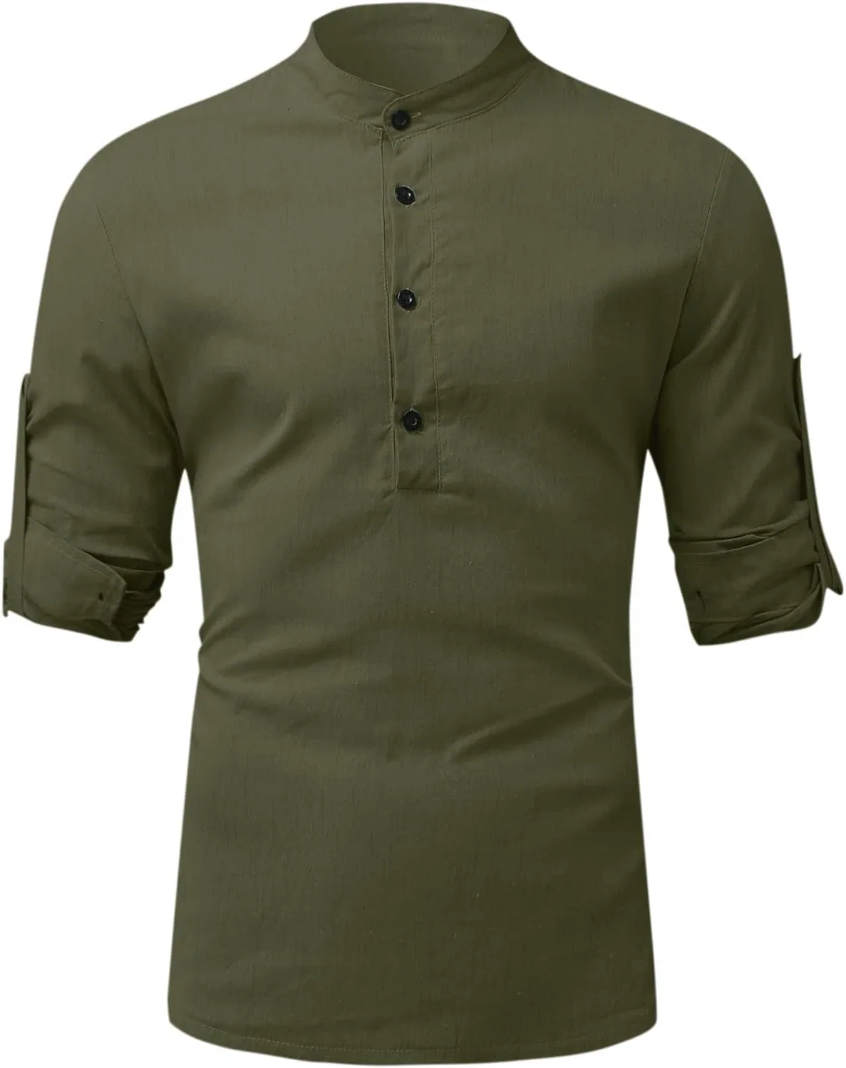 Мужская льняная рубашка-поло с коротким рукавом Lightweight, Army Green — фото 4