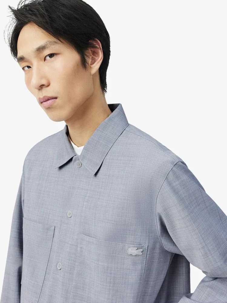 Рубашка с открытым воротником из шерстяного бленда LACOSTE, Silver — фото 2