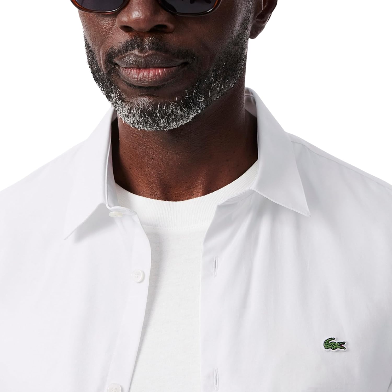 Мужская рубашка Lacoste с длинным рукавом Slim Fit Poplin на пуговицах, Blanc — фото 2