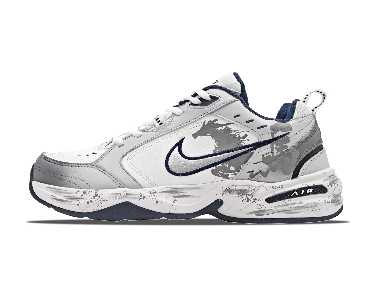 

Air Monarch 4 устойчивые к истиранию низкие массивные кроссовки unisex black white Nike, светло-серый