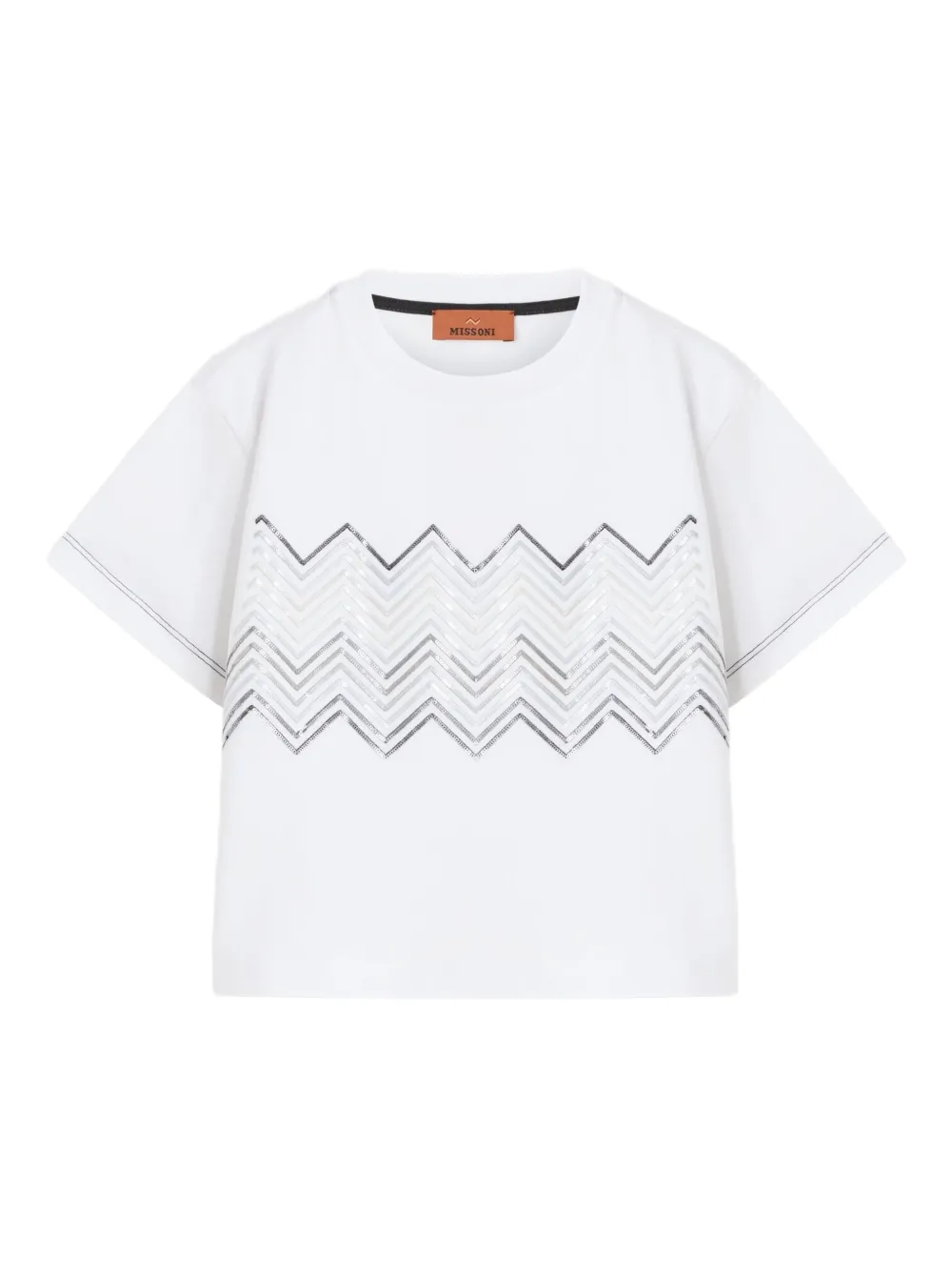 

Футболка с зигзагообразным узором, украшенная пайетками Missoni Kids, белый
