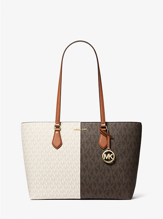 

Большая двухцветная сумка-шоппер Sheila с фирменным логотипом Michael Kors, Brown Multi