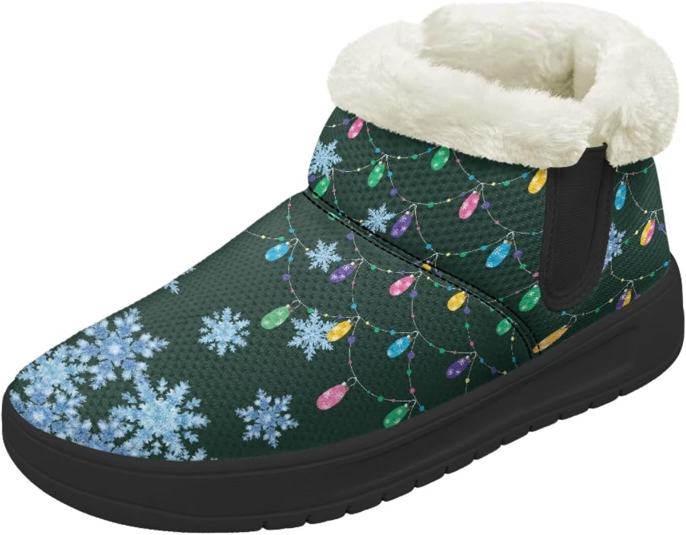 

Рождественские снежные ботинки Forchrinse для женщин и мужчин, зимние теплые ботильоны, удобные, с легким надеванием, походные ботинки, рождественская обувь, Snowflake Colorful Lights
