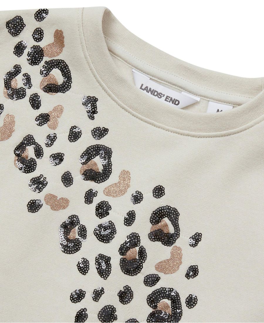 Детская толстовка с круглым вырезом и вышивкой Lands' End, Putty sequin cheetah — фото 2
