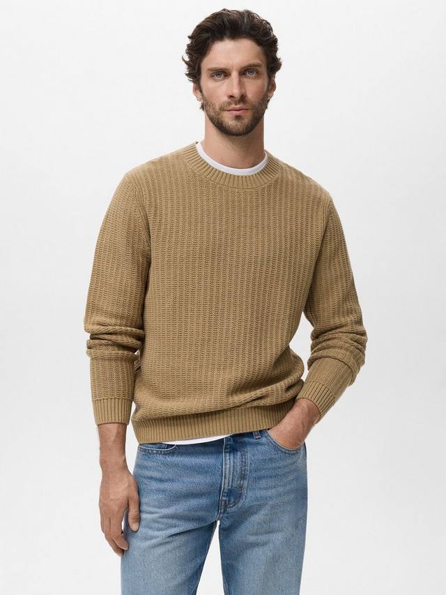 

Хлопковый джемпер Rioja с круглым вырезом Mango, Light Beige