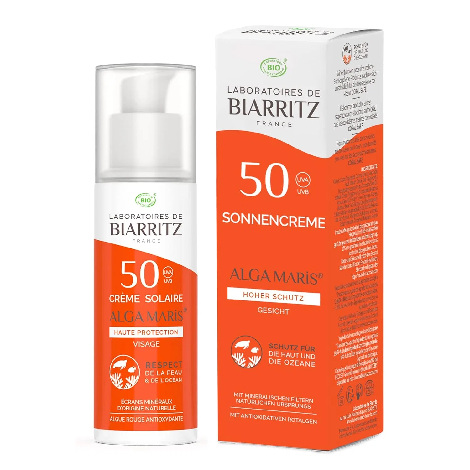 Органический солнцезащитный крем для лица SPF50 «ALGA MARIS» от Laboratoires de Biarritz, 50 мл Laboratoires De Biarritz