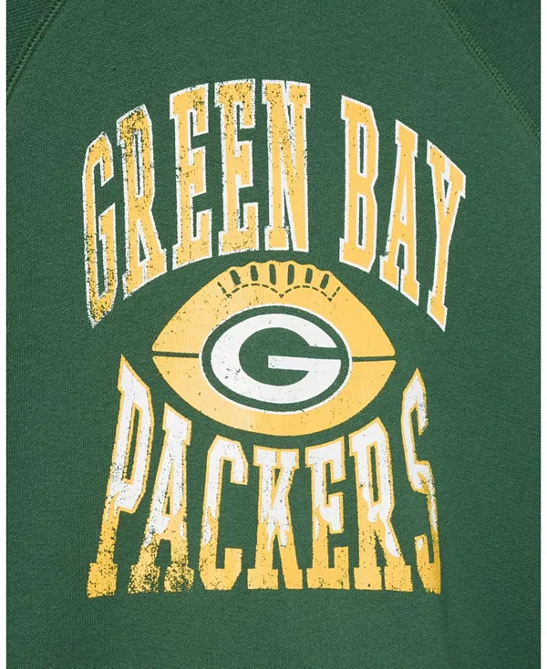 Унисекс флисовая толстовка-реглан с символикой команды Green Bay Packers (Hot Route) - для малышей и взрослых. Junk Food Clothing, зеленый — фото 3