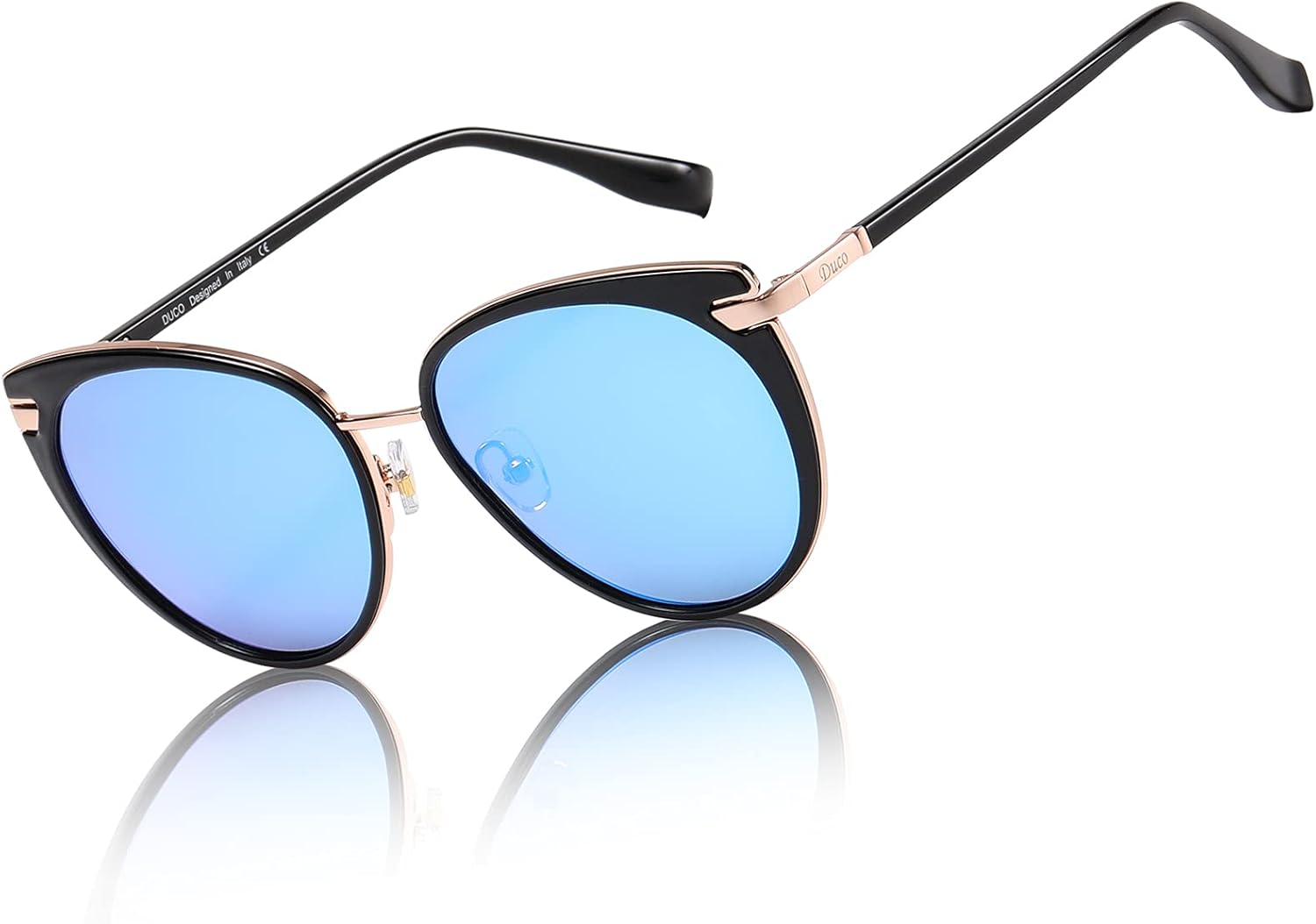 

Солнцезащитные очки DUCO «Кошачий глаз» для женщин, ретро-поляризованные, в стиле 90-х, винтажные, с защитой от УФ-излучения, модель DC1222, Black Frame Revo Blue Lens
