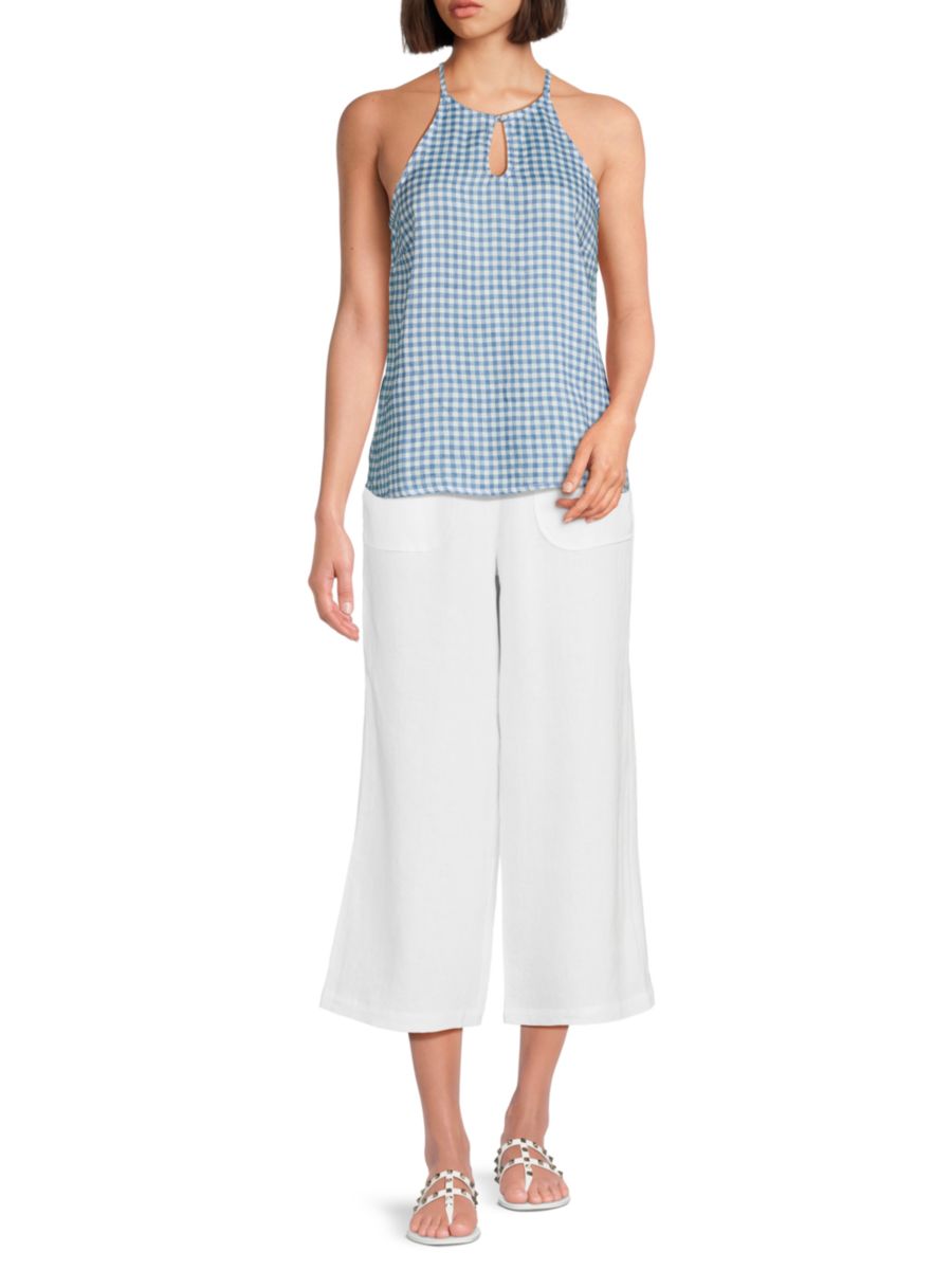 

Топ из 100% льна в клетку замочная скважина Saks Fifth Avenue, цвет Gingham Blue