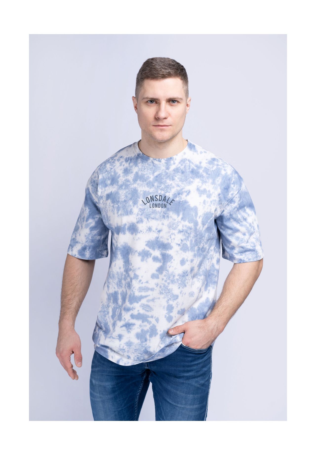 

Мужская футболка оверсайз WHALIGOE LONSDALE, цвет Washed Blue/navy