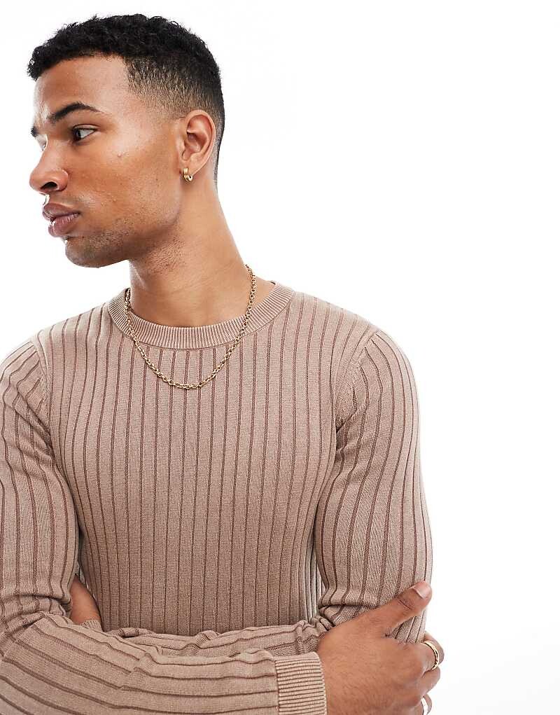 

ASOS DESIGN — облегающий свитер из стираной коричневой ткани в рубчик