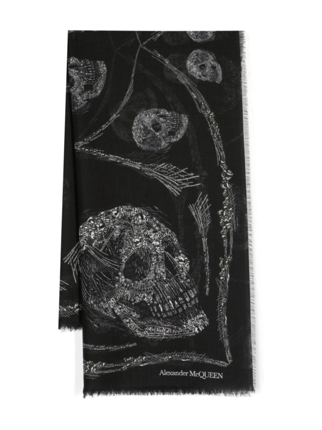 

Alexander McQueen шарф с бахромой и декором Crystal Skull, черный