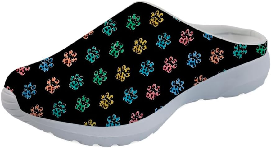 

Forchrinse Hawaiian Palm Tree Watercolor Sky Beach Женские слипоны-мюли Мужские прогулочные кроссовки Садовые сабо Домашние туфли Легкие, Rainbow Leopard Dog Paw