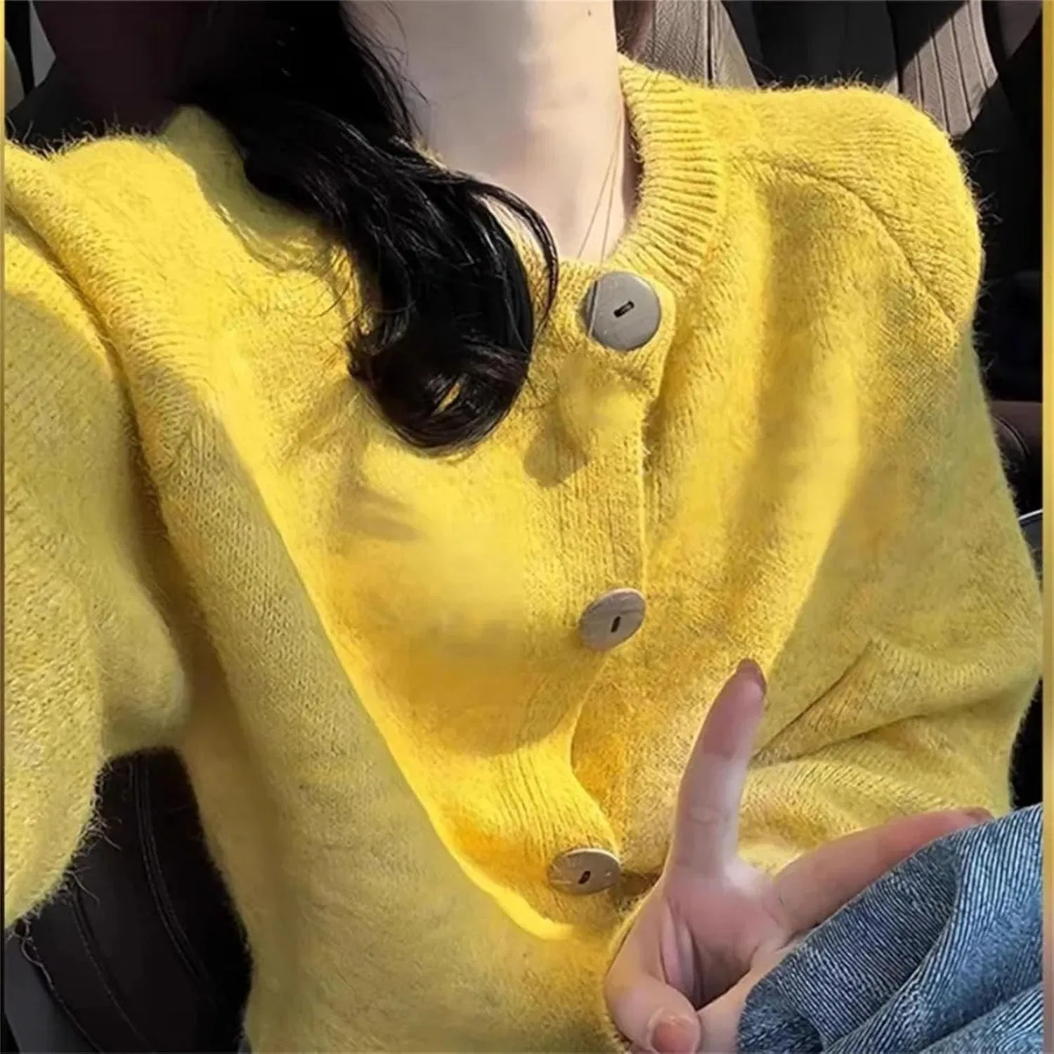 Женский кардиган с открытым передом, свободного кроя, Vintage Yellow — фото 4