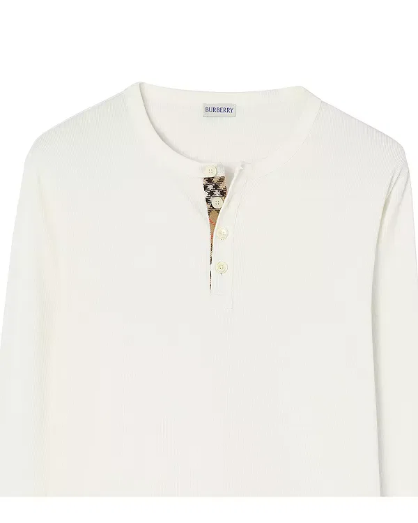 Мужская футболка с длинным рукавом Check Placket Henley Shirt Burberry, Chalky White — фото 2