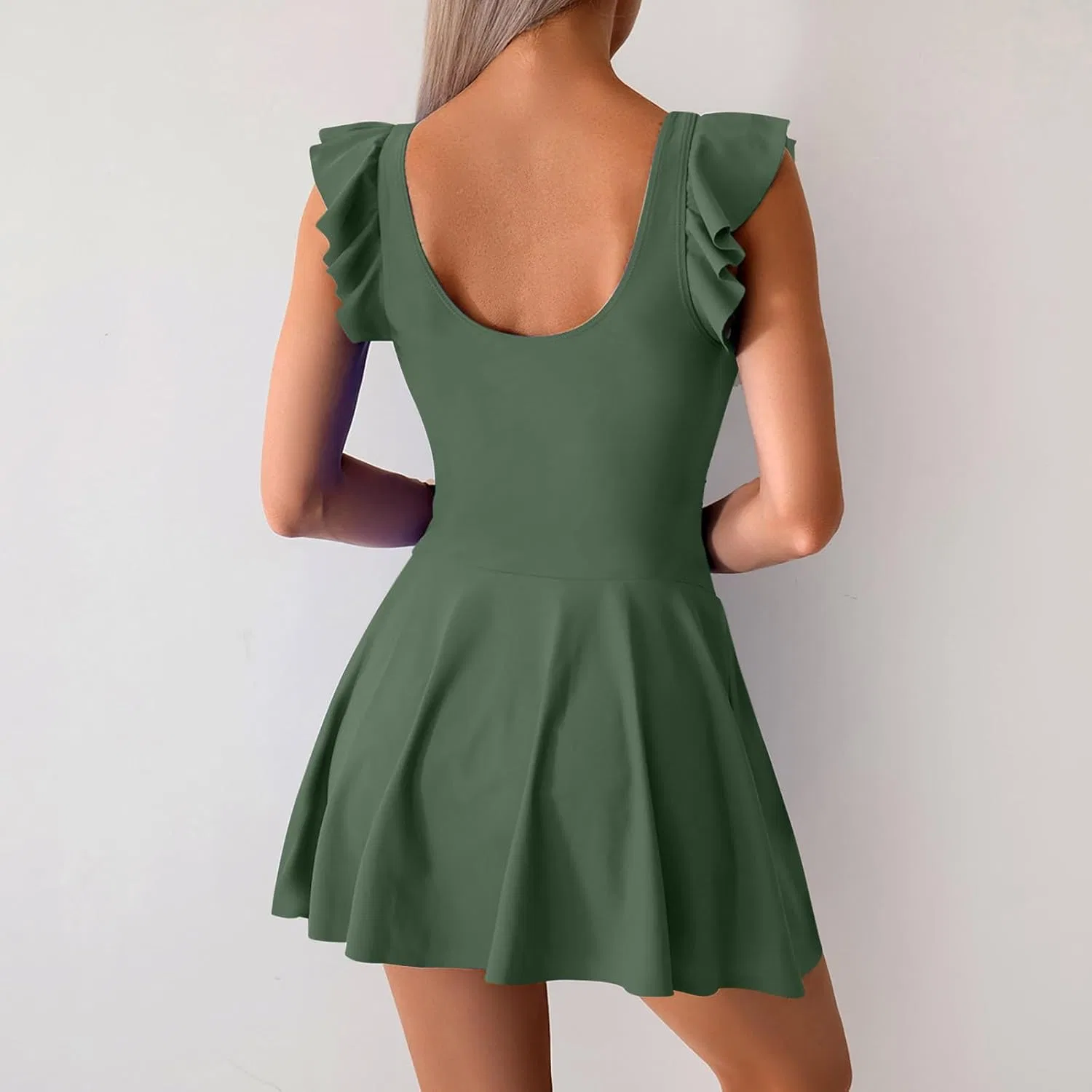 Женский слитный купальник с контролем живота с рюшами Army Green — фото 3