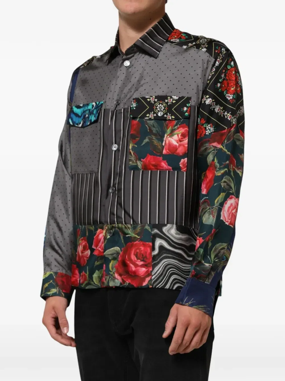 Рубашка с длинным рукавом в стиле пэчворк DOLCE & GABBANA, черный — фото 3