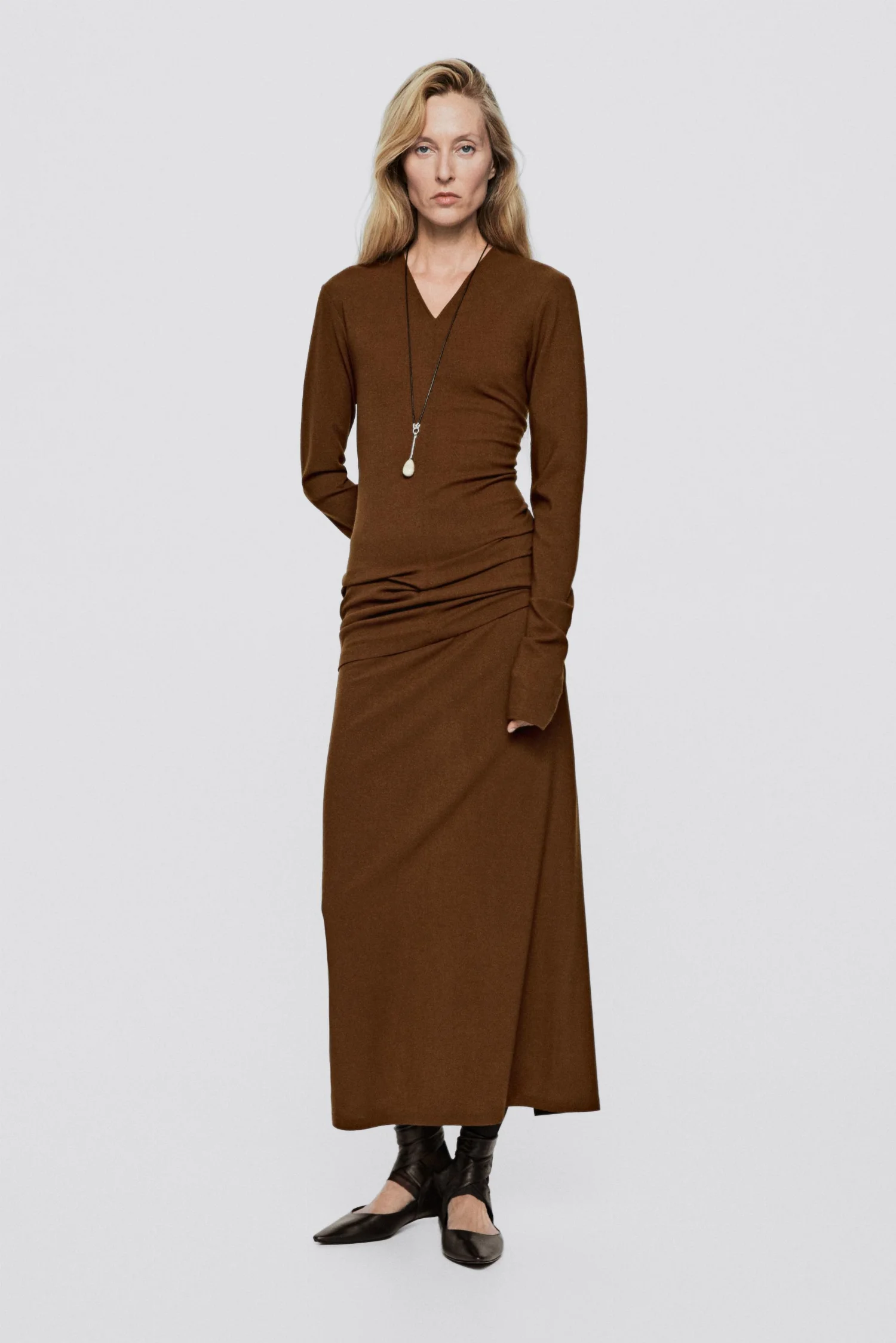 Юбка-миди Massimo Dutti Stretch Wool Blend - Limited Edition, табачно-коричневый — фото 3