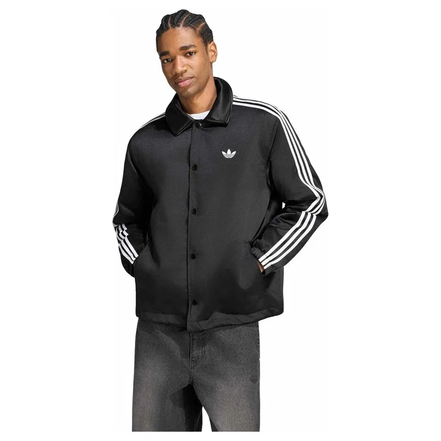 Мужская куртка с принтом 3 Stripes Satin Padded Jacket HZ3805 adidas, Черный — фото 2