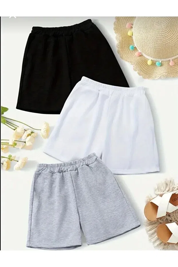 Детские шорты для девочек с принтом Summer girls' 3-pack paint hearts printed shorts Generic Brands, Black White Gray — фото 2