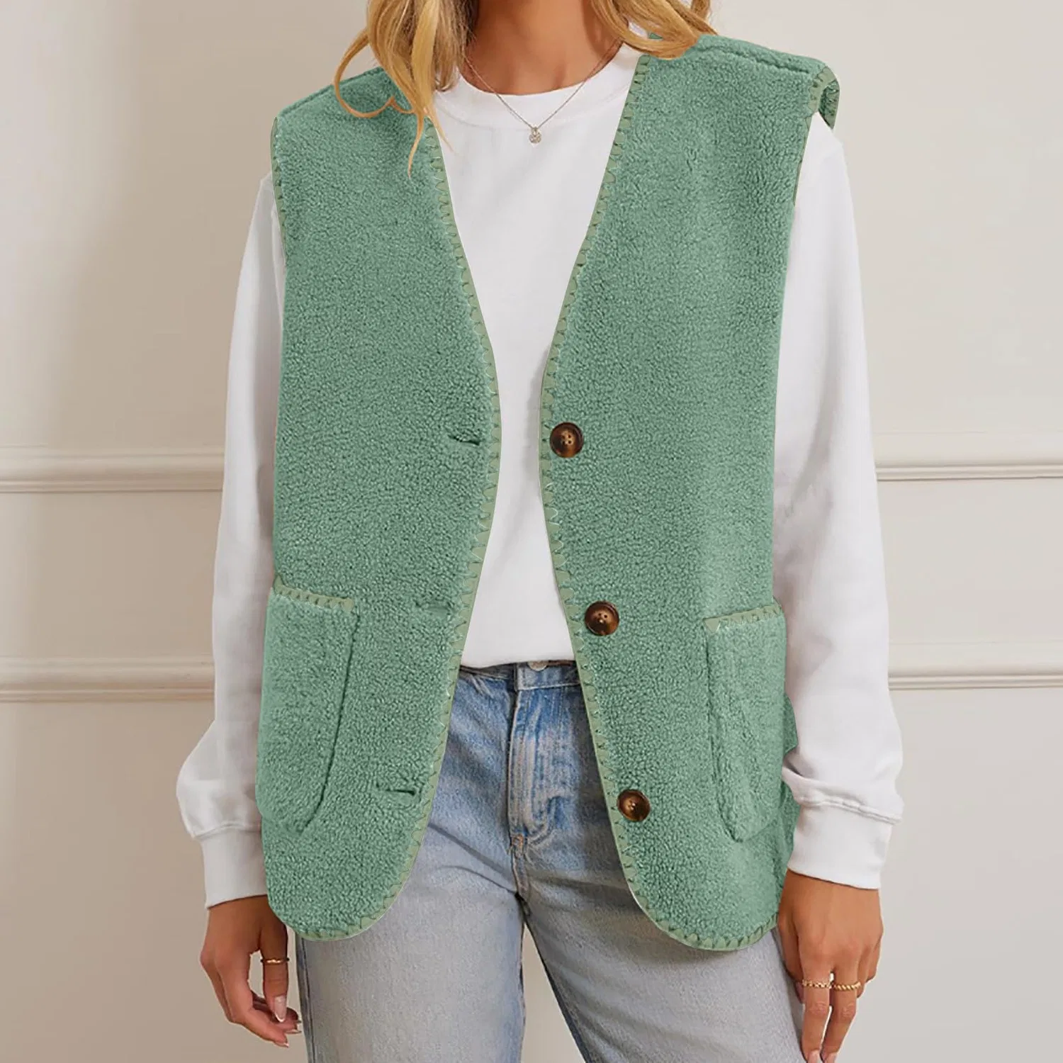 Женский безрукавный жилет с флисом, модель Winter Warm, бренд, A04 Green — фото 4