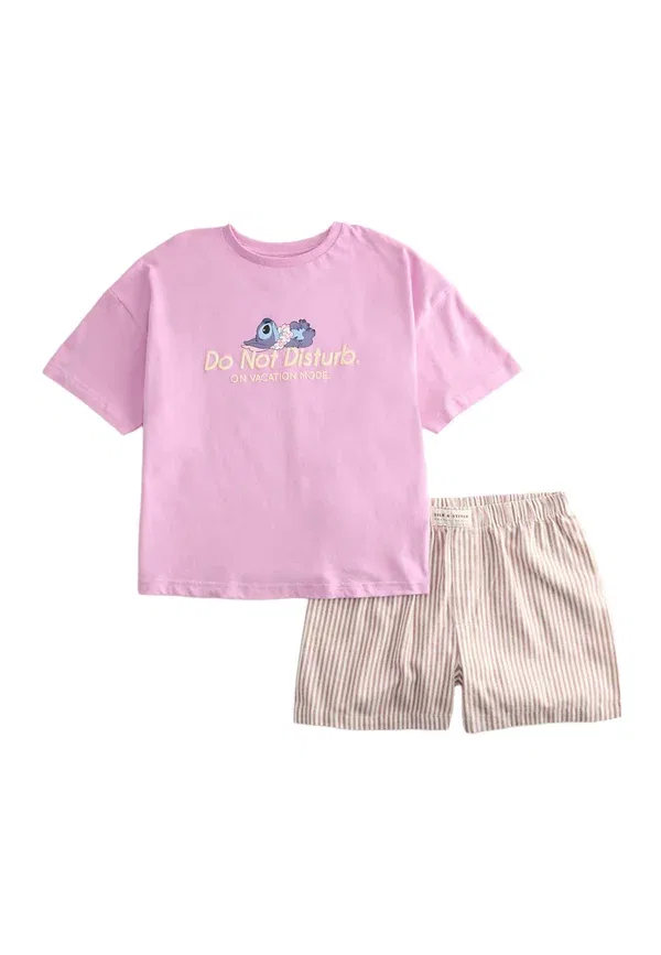Комплект пижамы с Дисней, полоска, Lilo & Stitch, Marks & Spencer, pink, розовый