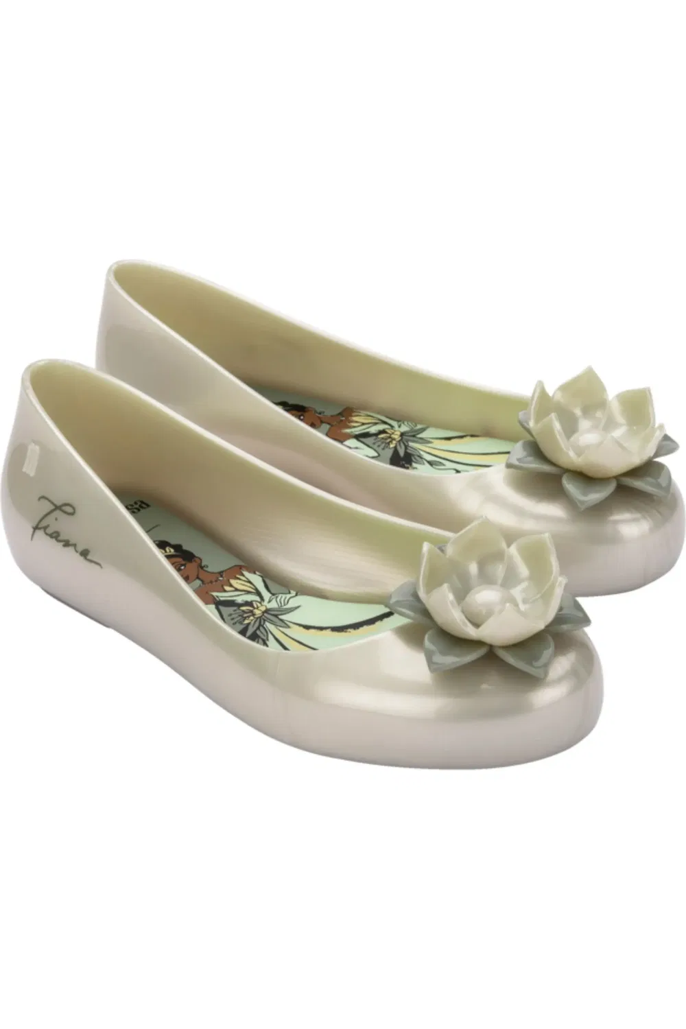 Детские туфли балетки с портретной стелькой Sweet Love Disney Princess Mini Melissa, белый/зеленый