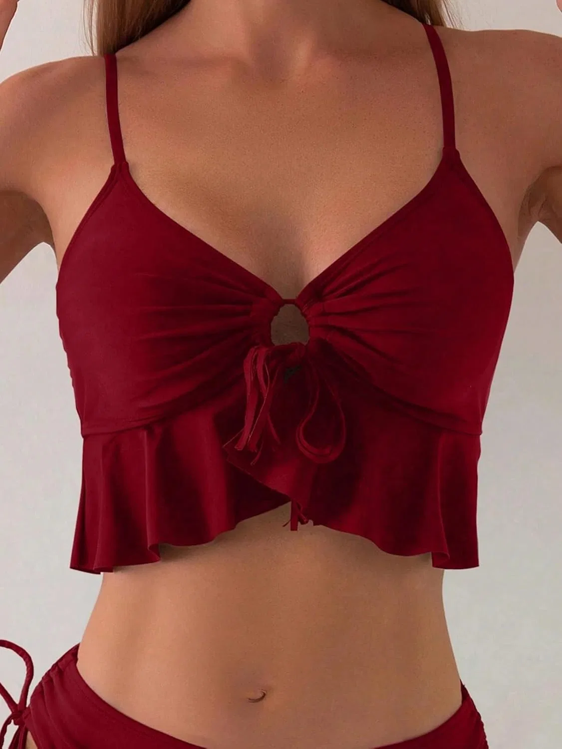 Женский бикини-сет с завязками на высокой талии, Full Cup, Burgundy — фото 3