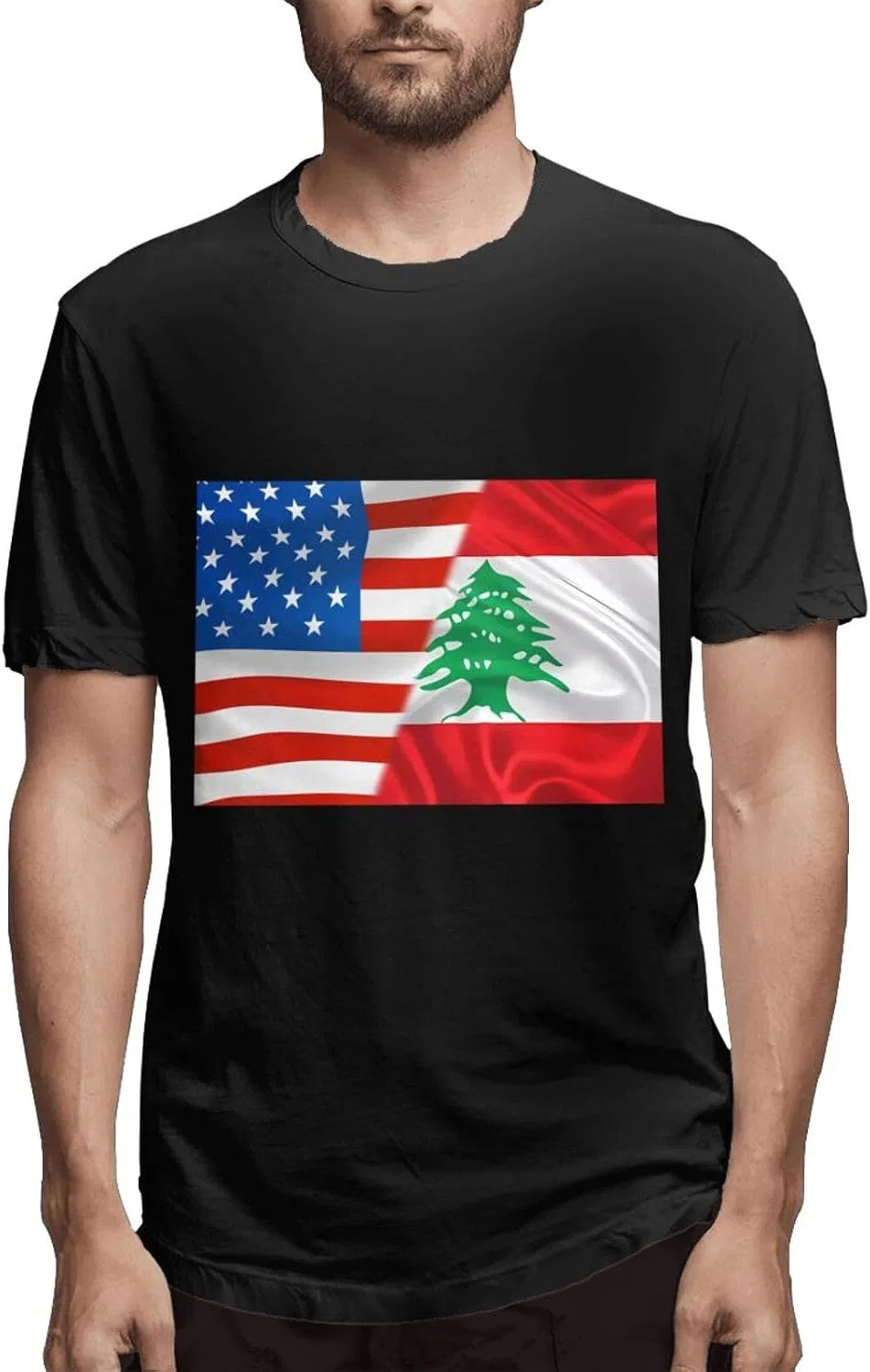 Мужская футболка с флагами Америки и Ливана Regular Fit, Black