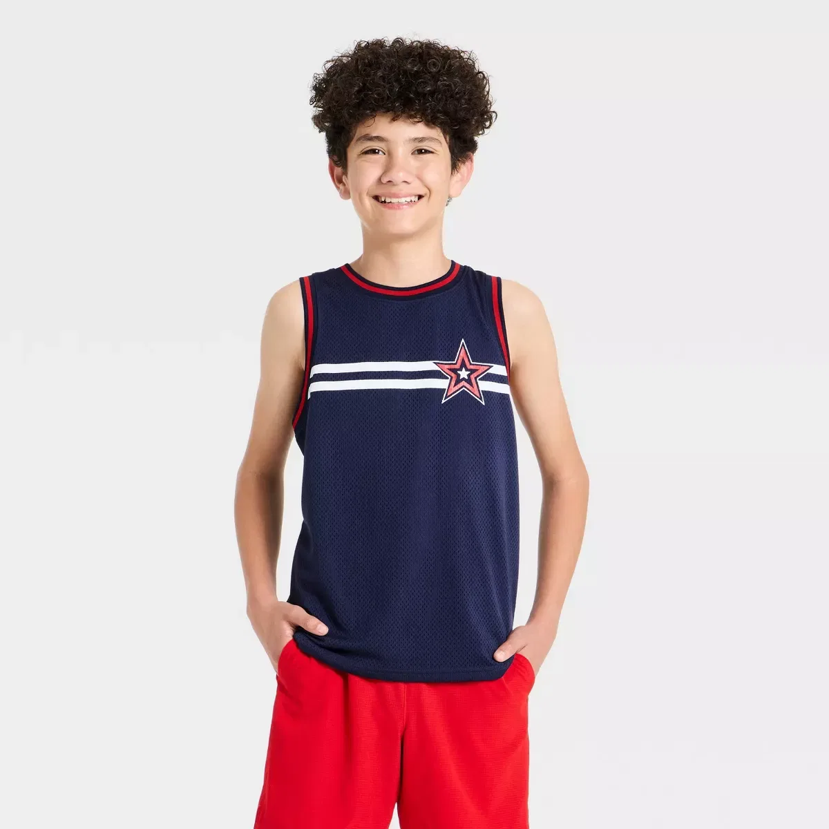 Детский топ без рукавов Мальчик с принтом KIDS PERFORMANCE, Navy Blue