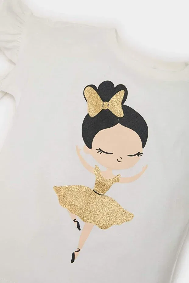 Детская футболка для девочек с принтом Ballerina Printed Defacto, White-Wt83 — фото 2