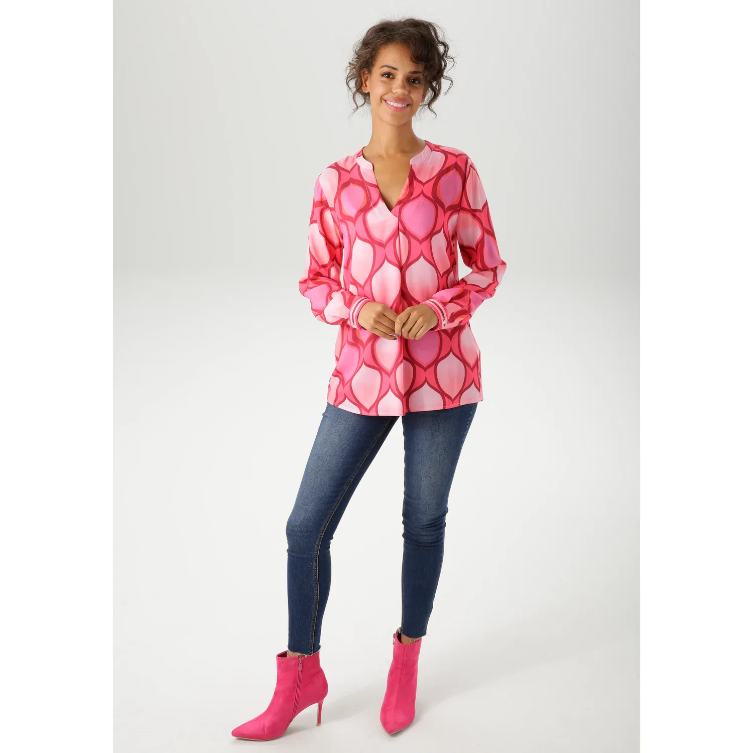 Женская блуза с графическим принтом Aniston CASUAL, Pink-Bordeaux-Lavender-Orange-Rose-Rosé-Apricot — фото 4