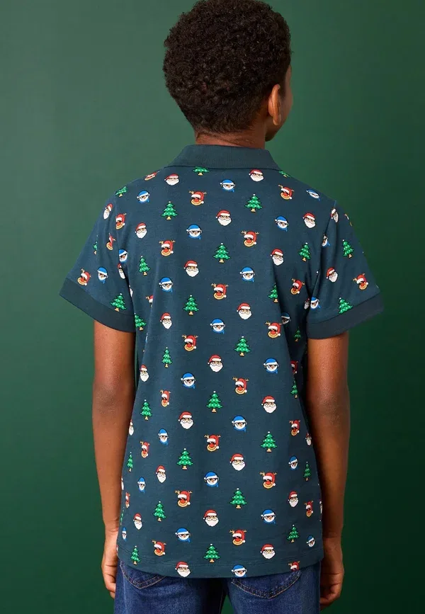 Футболка поло с принтом Christmas Short Sleeve Next, Navy Blue, темно-синий — фото 2