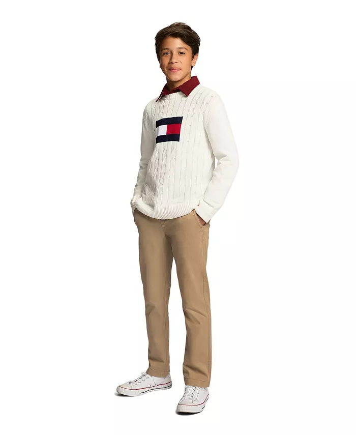 Детские и мальчиковые плоские брюки-чинос с эластичной тканью Tommy Hilfiger, коричневый/бежевый — фото 3