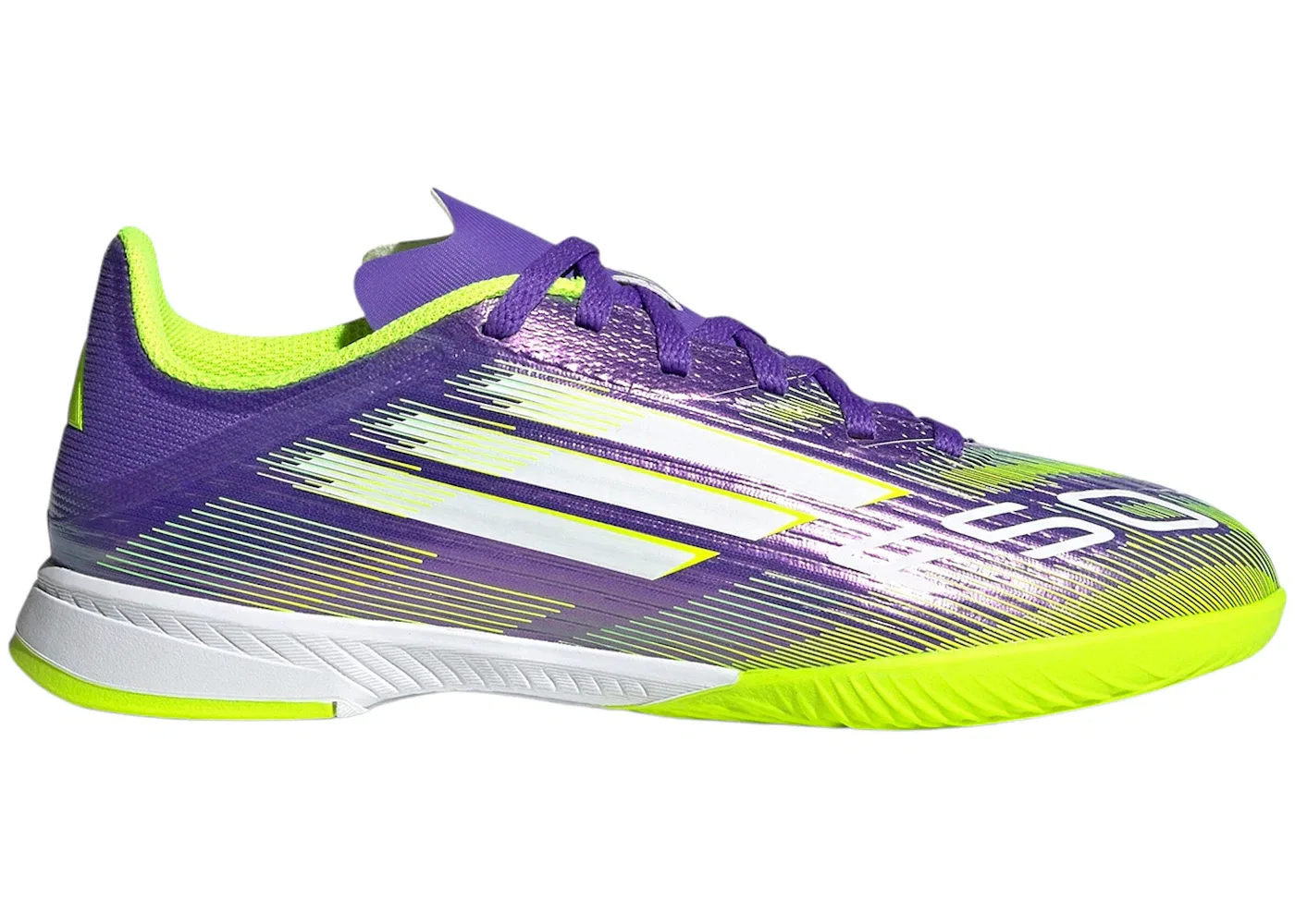 Детские кроссовки для индор-футбола F50 League Indoor Adidas, Purple Rush Cloud White Lucid Lemon