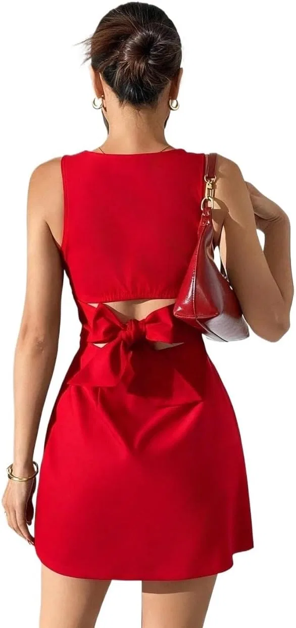 Женское коктейльное платье A-силуэта с открытой спиной, Red — фото 2