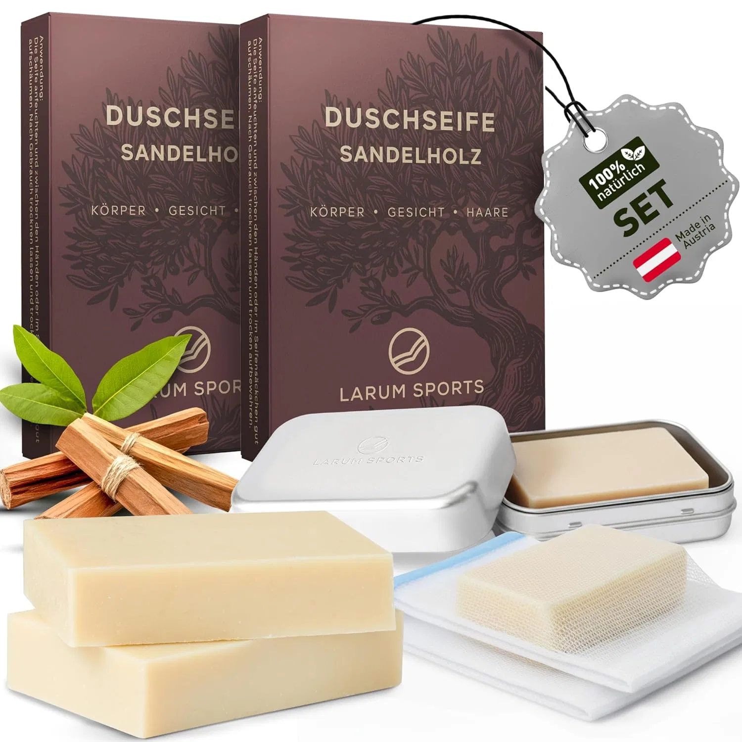 Твердое мыло 3-в-1 для тела, лица и волос, Sandalwood, Hero Set, 7 шт., 340 г Larum Sports