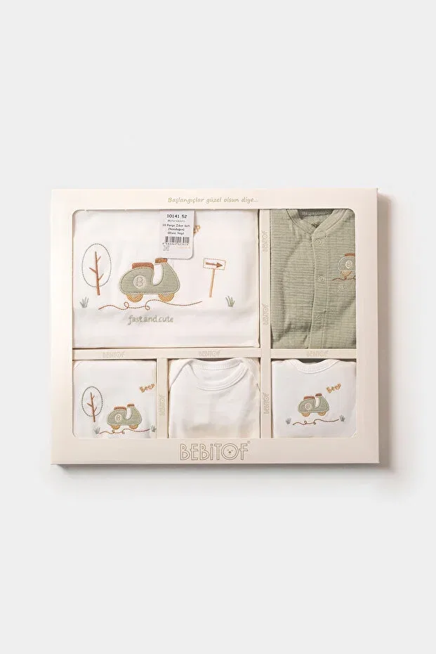 Детский комплект одежды для новорожденных с вышивкой Stork Bundle, Khaki — фото 2