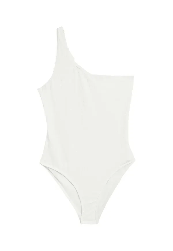 Купальник однотонный Textured asymmetric swimsuit Massimo Dutti, белый