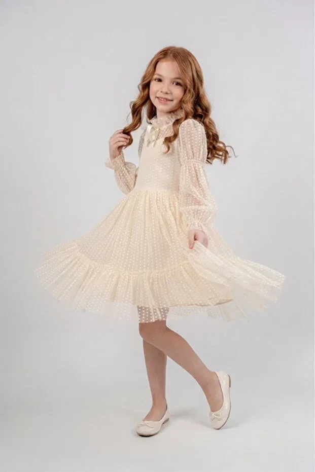 Детское платье для девочек с принтом Modest Eray Kids, Nude Color — фото 3
