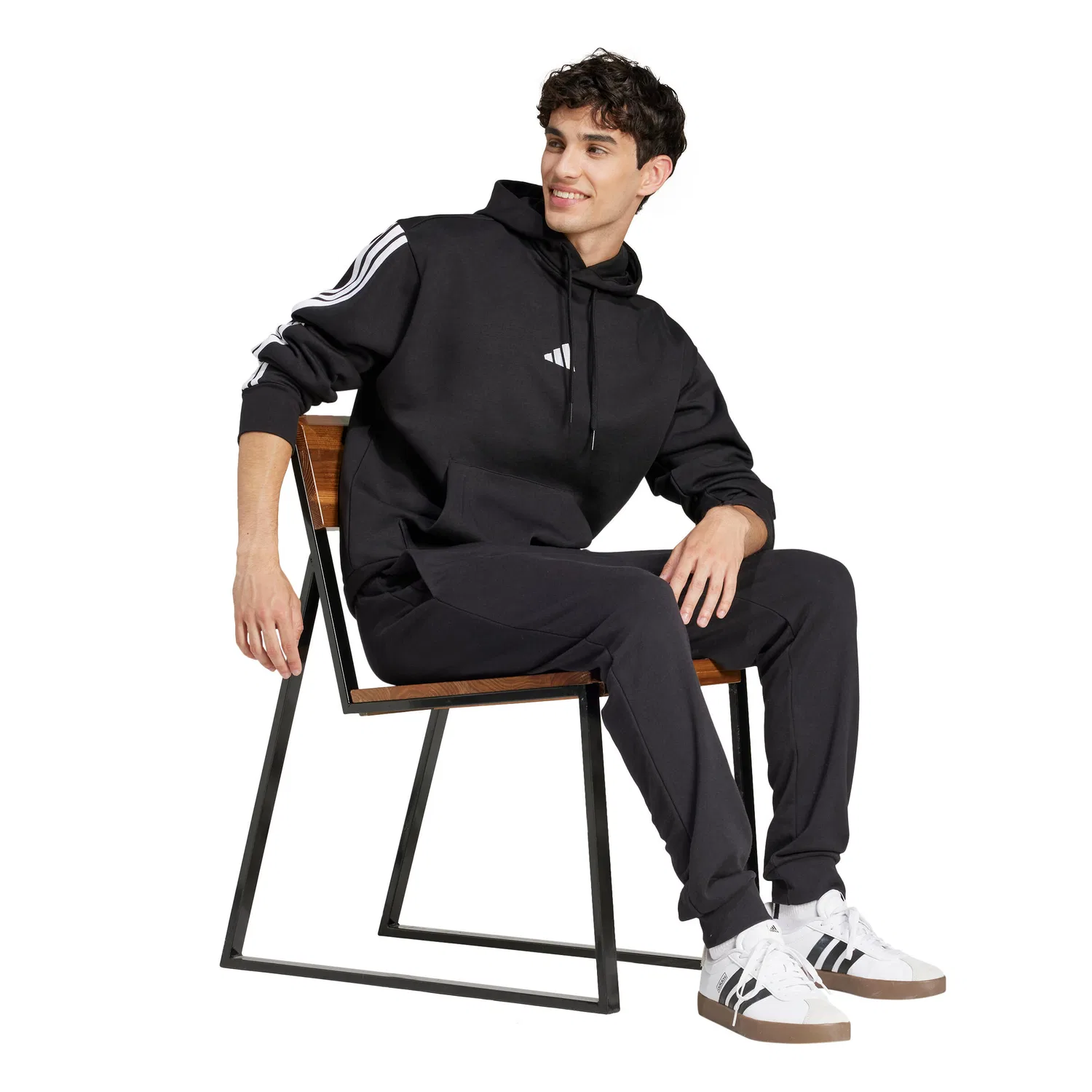 Мужское худи с флисом adidas Essentials 3-Stripes Fleece, Schwarz — фото 3