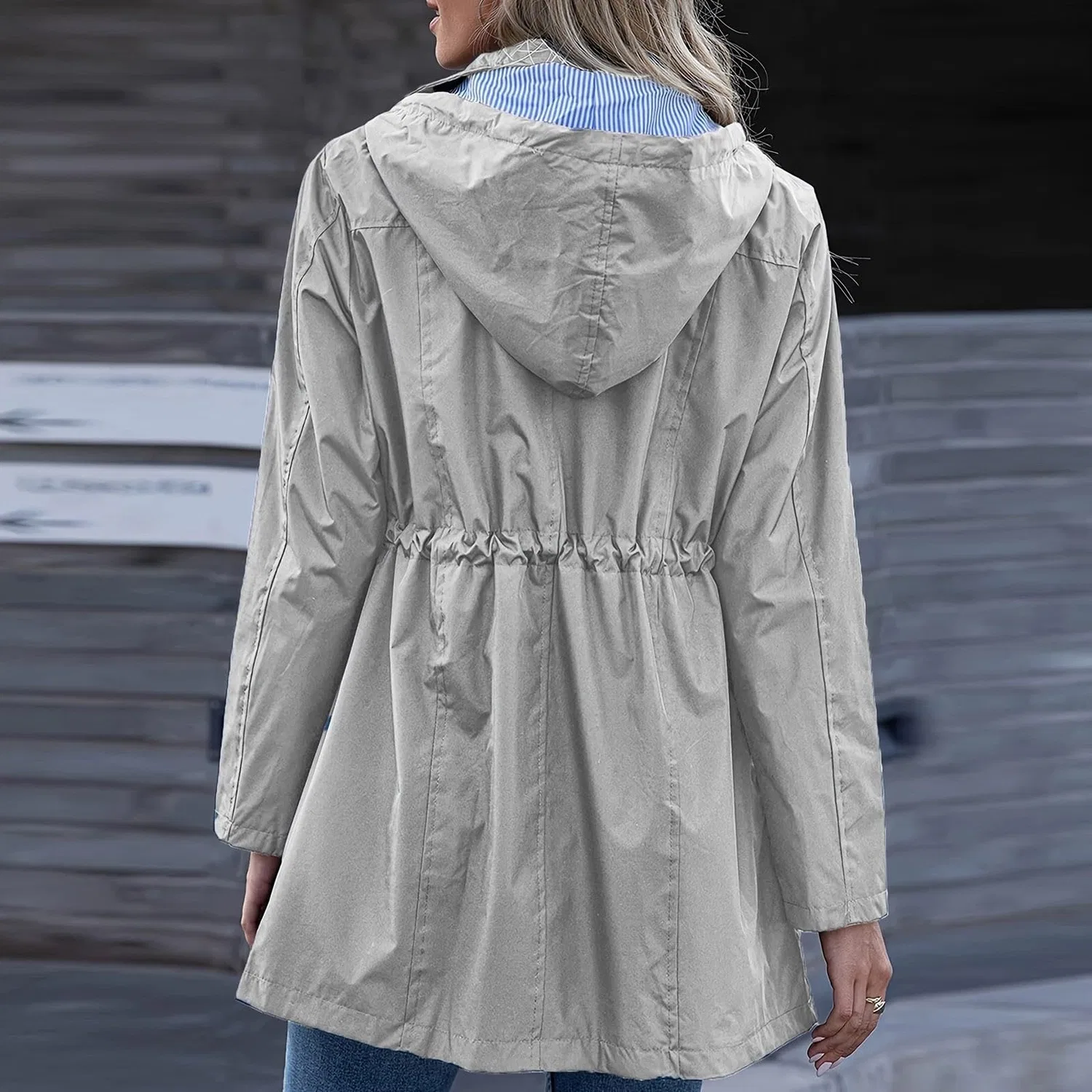 Женское дождевик с капюшоном из софтшелла, длинный, Grigio — фото 2