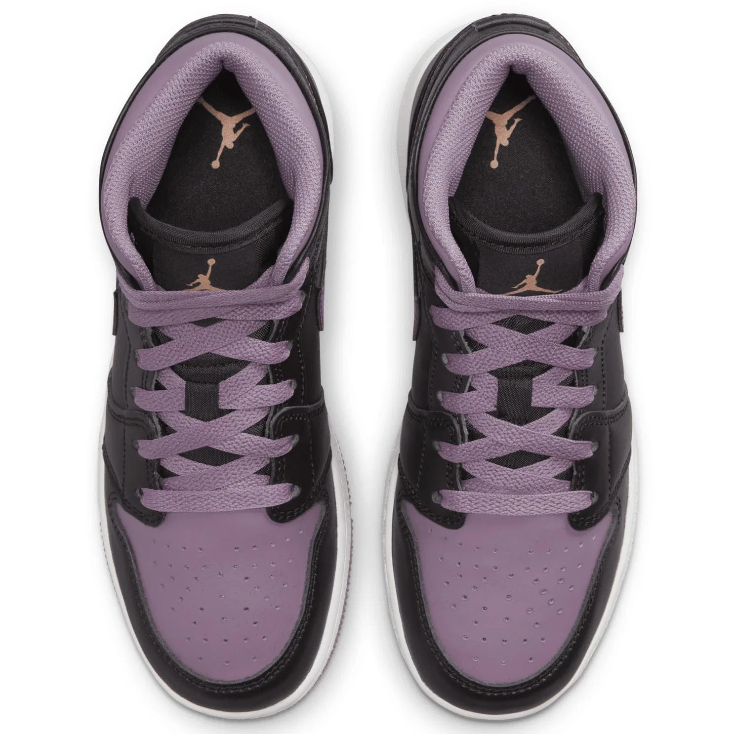 Детские кроссовки для мальчиков Air Jordan 1 Mid Se Big Kids Shoes NIKE, Black Sky J Mauve White Sky J Orange — фото 2