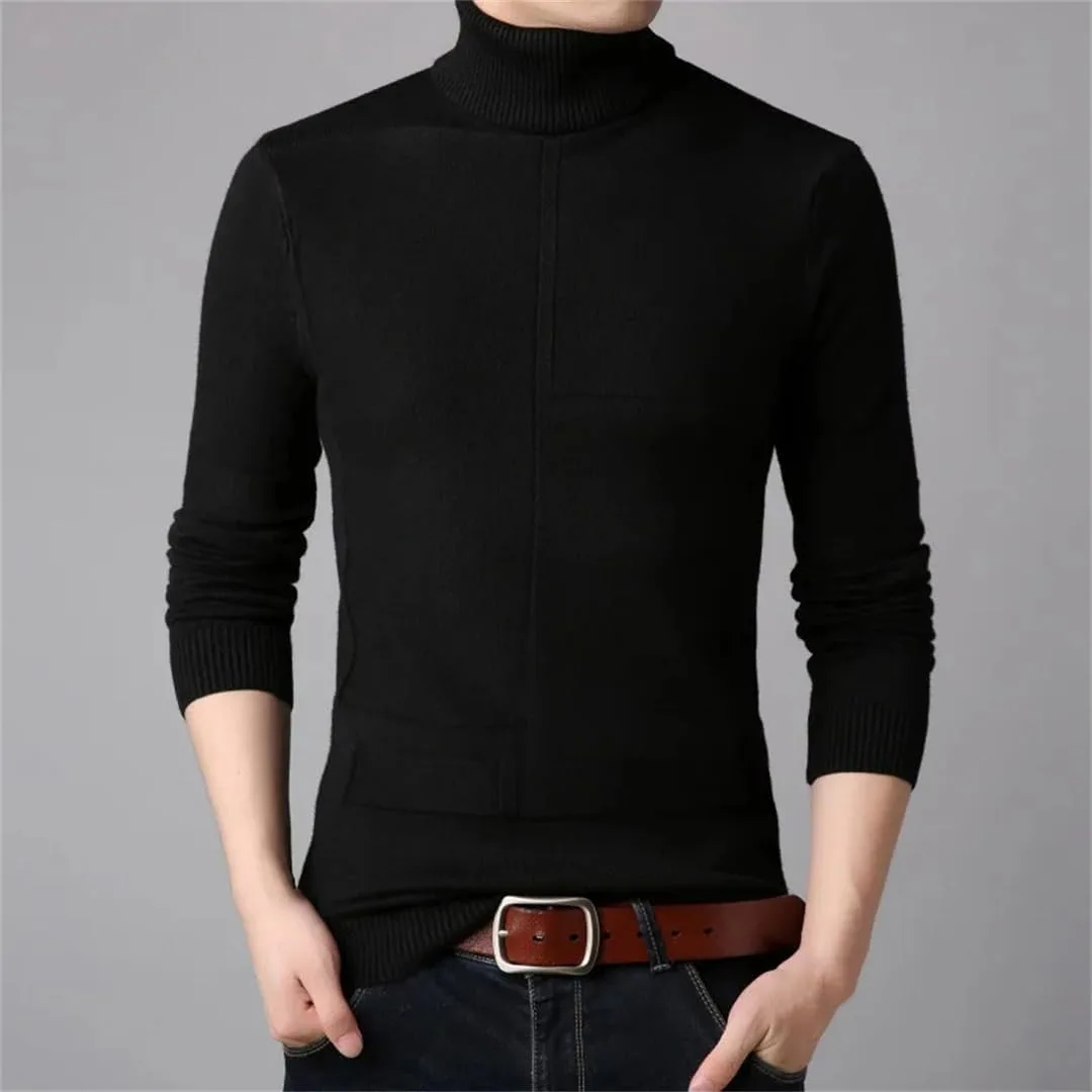 Мужской зимний водолазный свитер теплый вязаный пуловер slim fit — фото 4