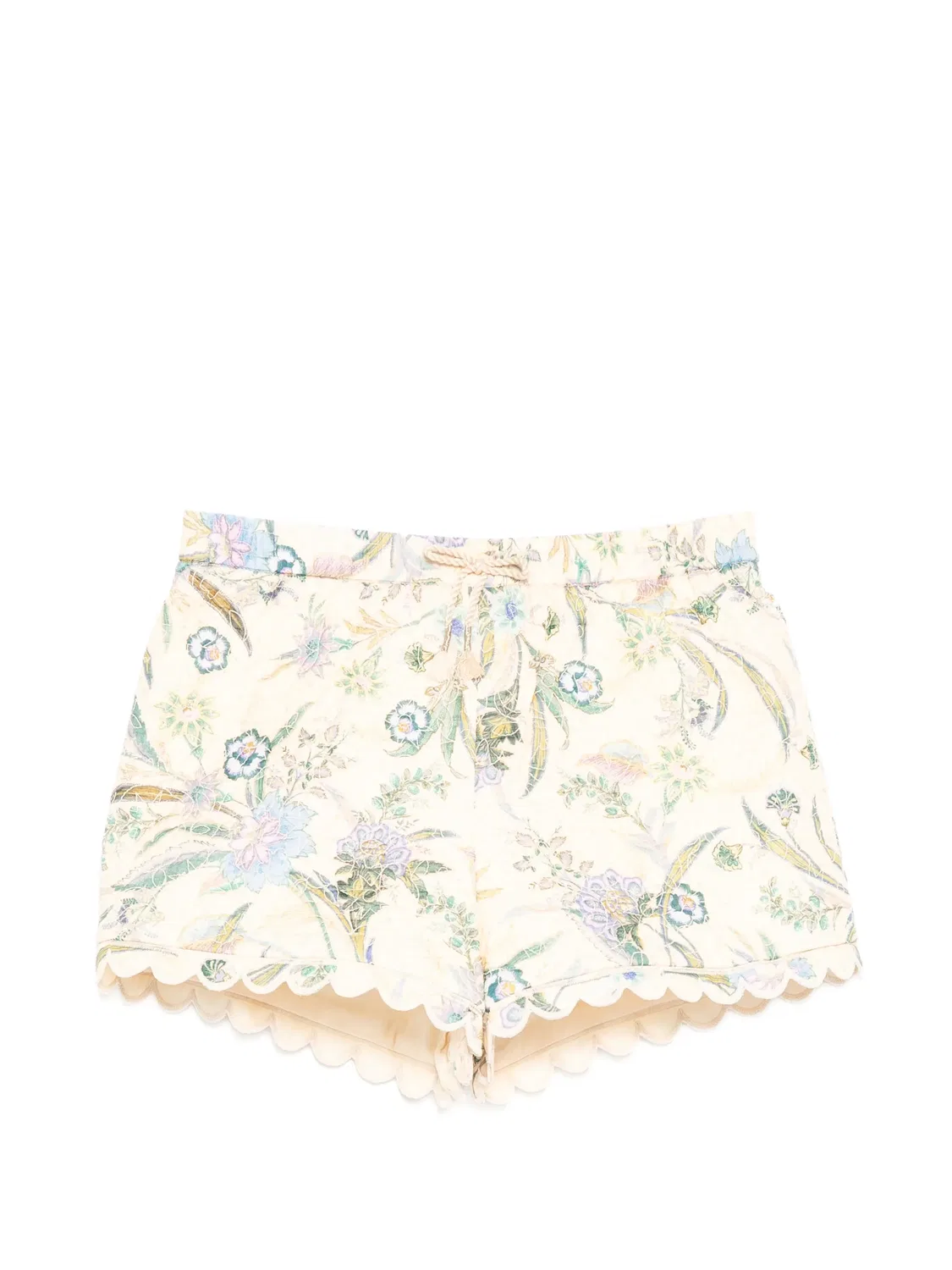 Шорты с фестонами и цветочным принтом Zimmermann Kids, нейтральные цвета