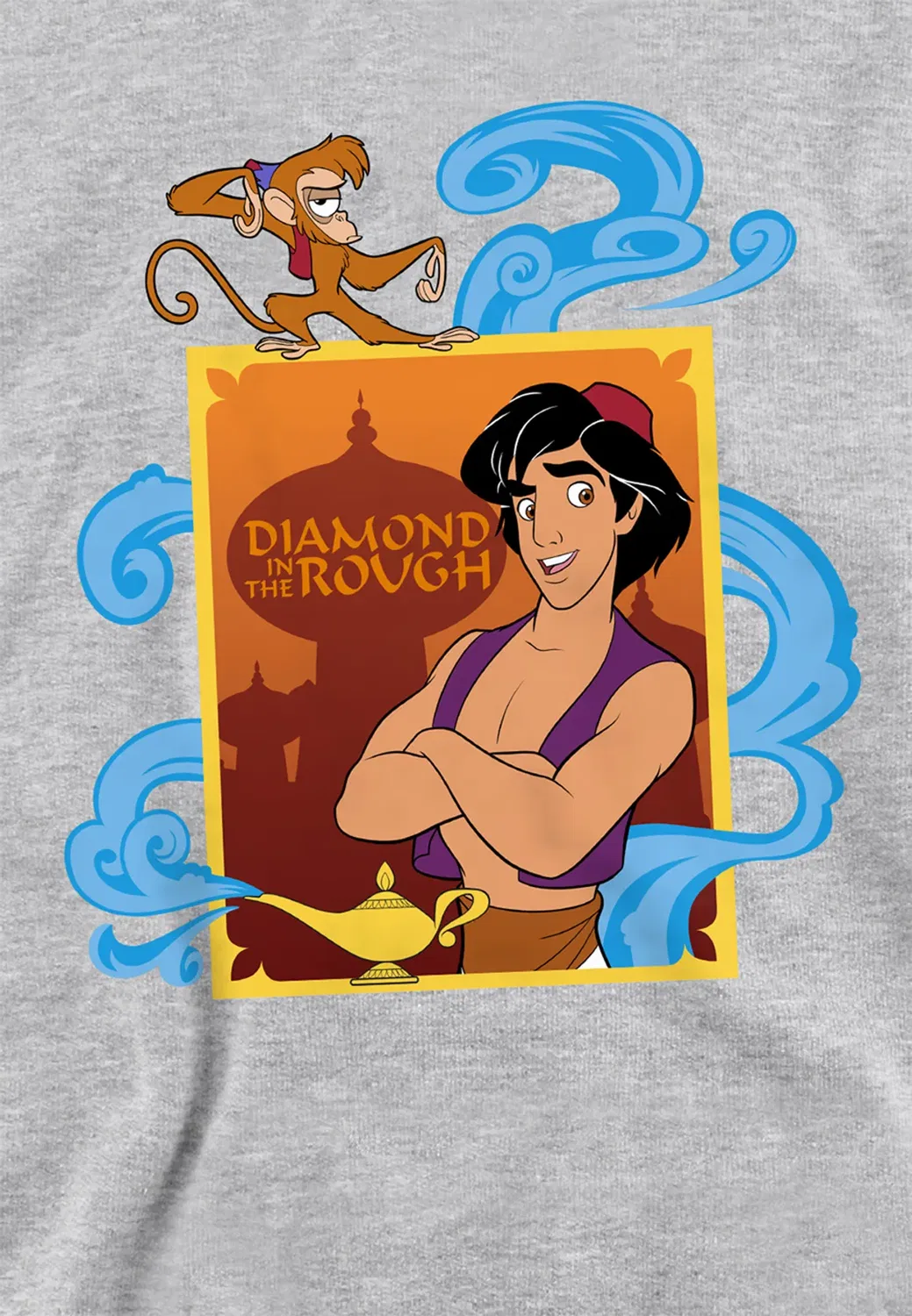 Детский худи с принтом Aladdin Diamond in the Rough, Disney, Athletic Heather — фото 2