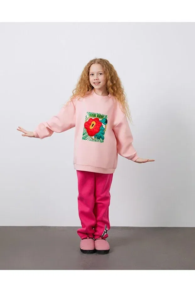 Детское худи для девочек оверсайз с вышивкой Manimani, Pink