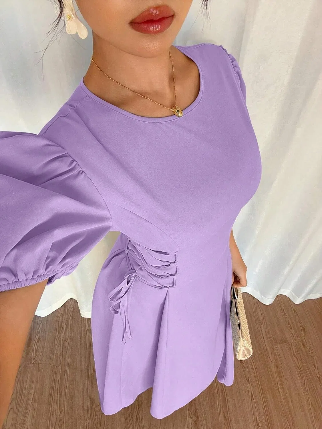 Женское повседневное платье миди с завязками A Line, Mauve Purple — фото 4