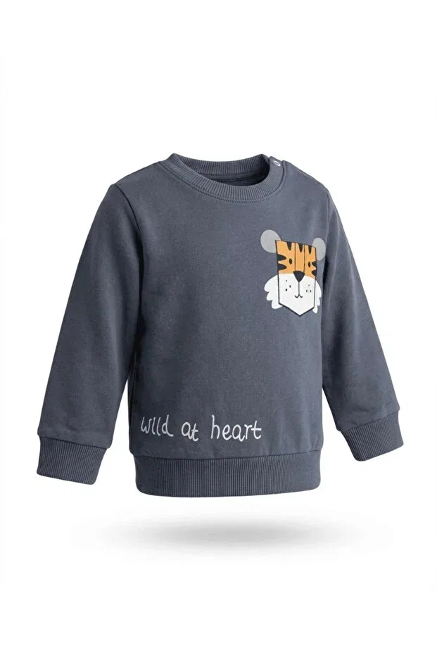 Детский комплект спортивного костюма для мальчиков с принтом Tiger printed baby boy tracksuit set Store, Gri — фото 3