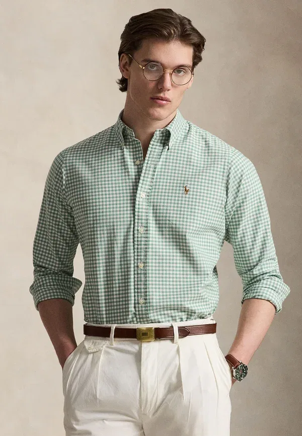 Рубашка с длинным рукавом из хлопка Polo Ralph Lauren, белый/мятный